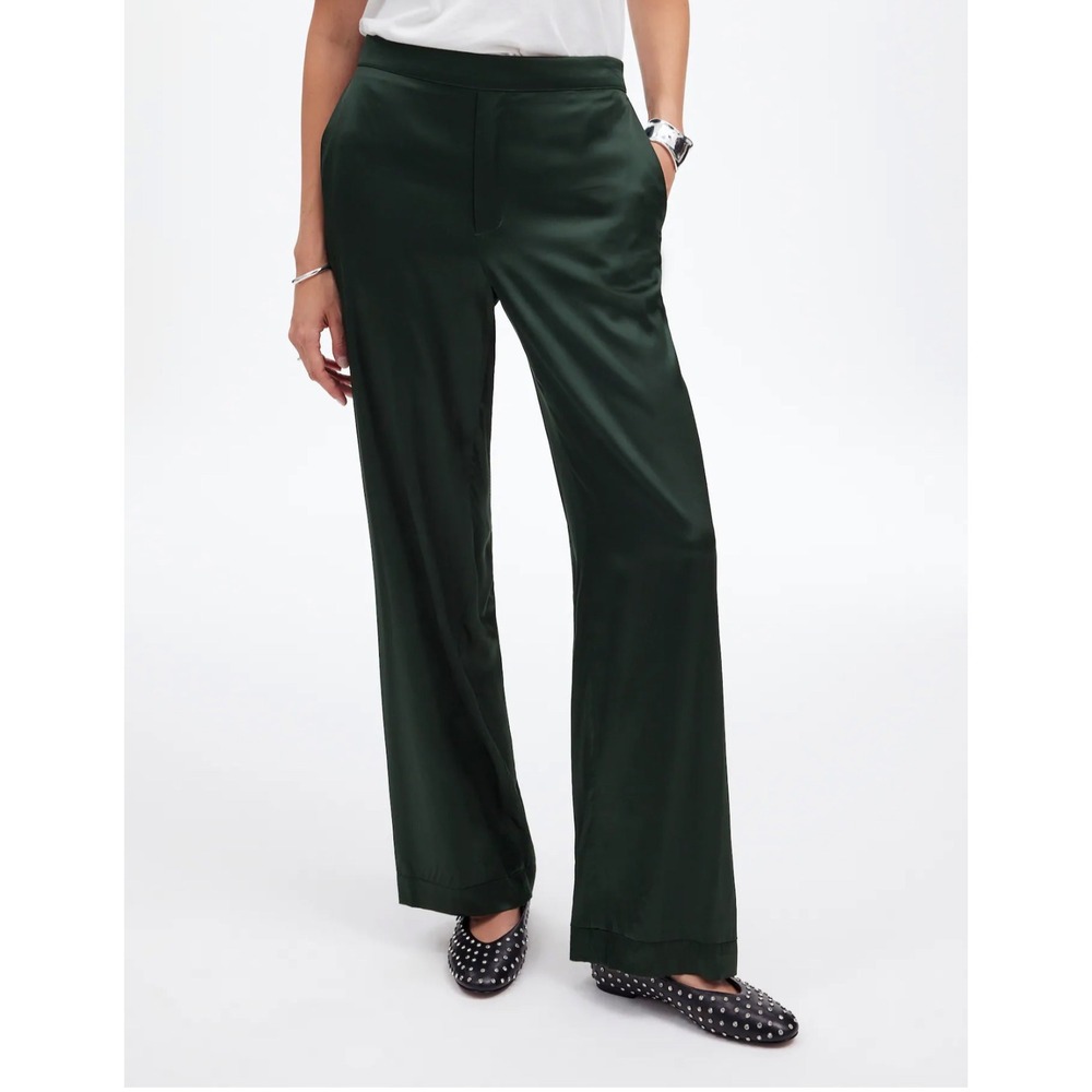 Madewell Satin Wide Leg Pants Women XL Green NT145 Trousers Dressy Holiday